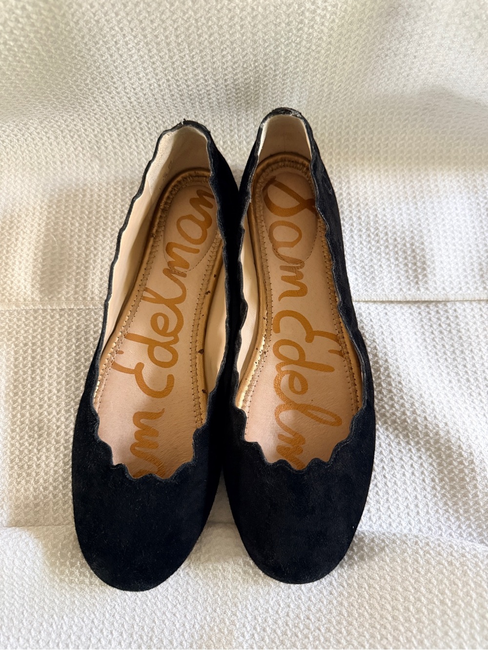 Sam Edelman Black Scalloped Suede Ballet Flats